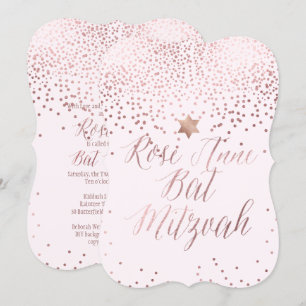 Convite PixDezines Rosa Dourado/Foil Faux/Bat Mitzvah