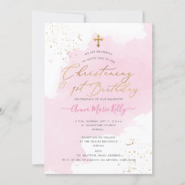 Convite PixDezines Rosa H2 Christening+primeiro aniversari