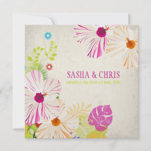 Convite PixDezines rosa quente+hibiscus laranja+monstera