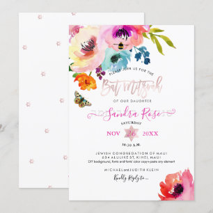 Convite PixDezines Rosas de Água Bat Mitzvah Aquarela