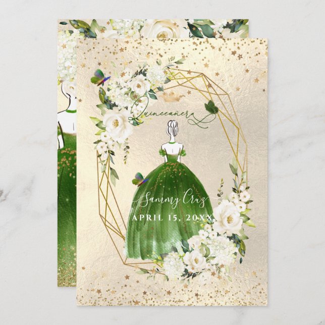 Convite PixDezines Rosas de alabastro de Quinceanera H2 Ve (Frente/Verso)