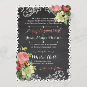 Convite PixDezines, rosas de chalkboard/rococo/vintage