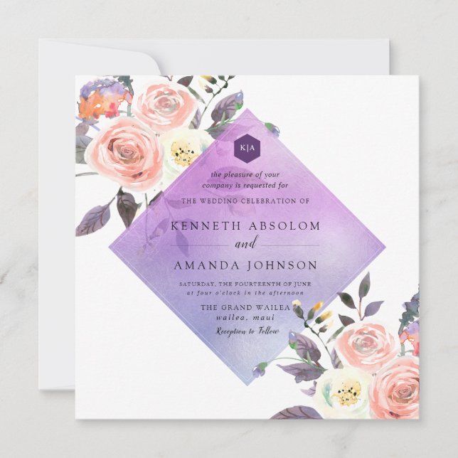 Convite PixDezines Rosas em Pastel com Lavanda (Frente)