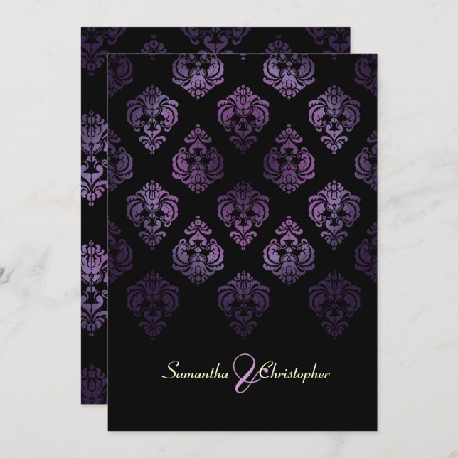 Convite PixDezines Rossellini Damask, Lavanda/Preto (Frente/Verso)