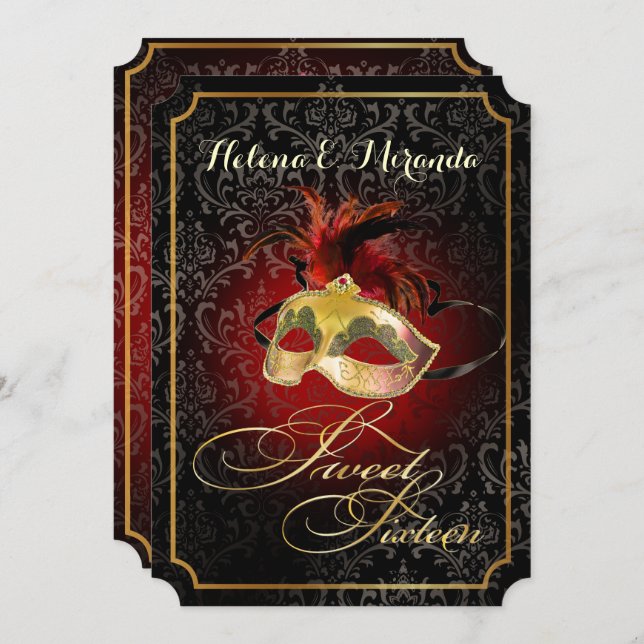 Convite PixDezines Rossi 16 Mascarada/cor DIY!! (Frente/Verso)