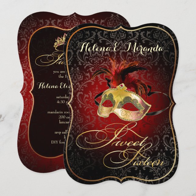 Convite PixDezines Rossi Coloração 16 Mascarada/DIY do Swe (Frente/Verso)