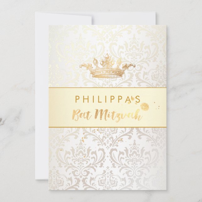 Convite PixDezines Rossi Damask/Faux Dourada Crown (Frente)