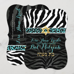 Convite PixDezines roxo/cor DIY/Zebra/Bat Mitzvah