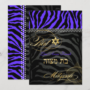 Convite PixDezines Royal Purple Zebra Stripes, Bat Mitzvah