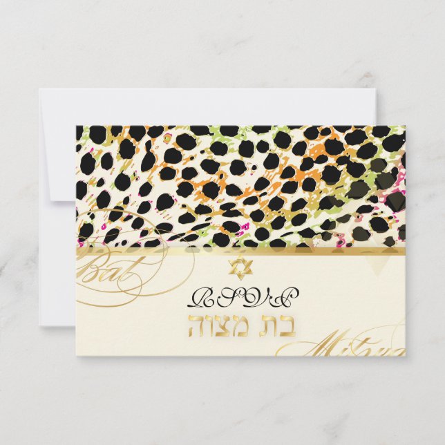 Convite PixDezines rsvp cheetah/Bat Mitzvah (Frente)