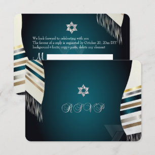 Convite PixDezines RSVP Mitzvah/tallit verde aqua/fundo pe
