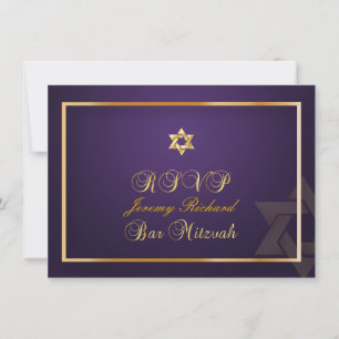 Convite PixDezines rsvp Star, Bar Mitzvah/plum+gold