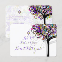 Convite PixDezines RSVP TREE OF LIFE Bnot MITZVAH/PURPLE