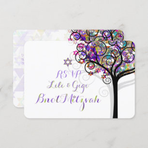 Convite PixDezines RSVP TREE OF LIFE Bnot MITZVAH/PURPLE
