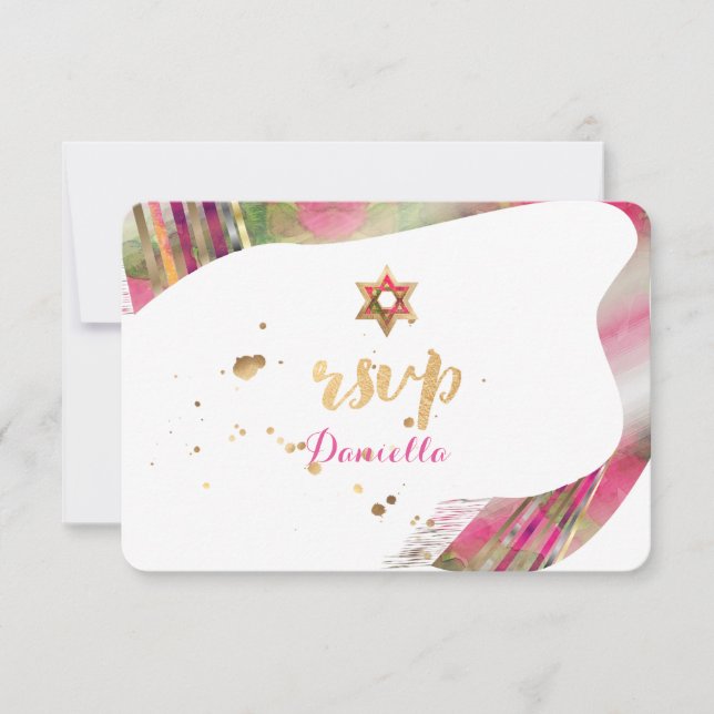 Convite PixDezines RSVP Watercolor Talit Mitzvah (Frente)