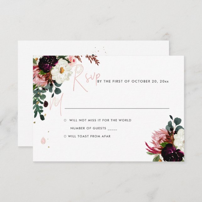Convite PixDezines Rustic Bloom Watercolor RSVP (Frente/Verso)
