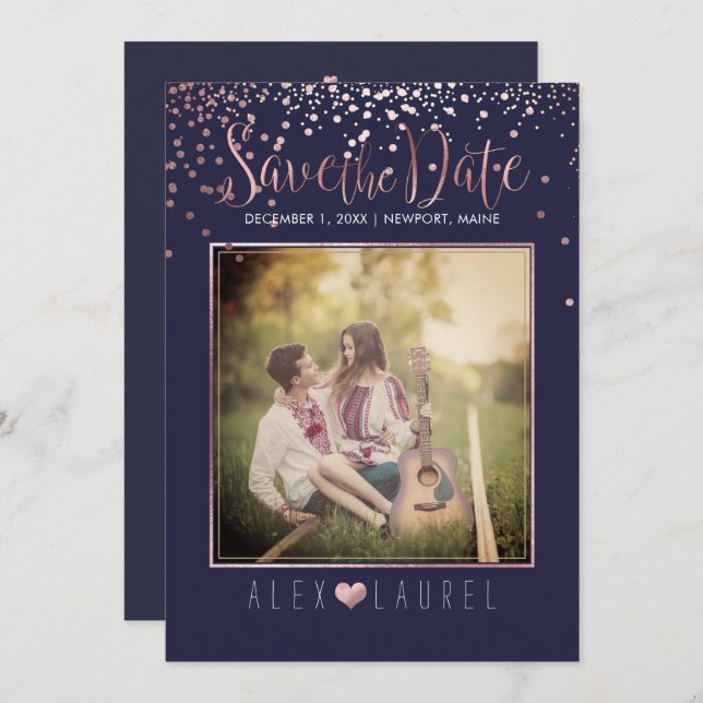 Convite PixDezines Salvar Data/Faux Rosa Dourada Confetti (Frente/Verso)