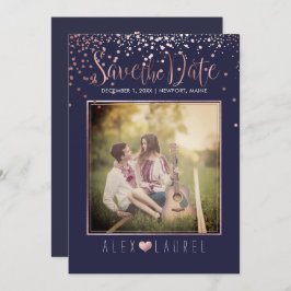 Convite PixDezines Salvar Data/Faux Rosa Dourada Confetti