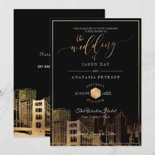 Convite PixDezines San Fran Skyline/Faux Dourado/DIY