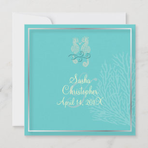 Convite PixDezines Seacavalo+coral Casamento/cor seca