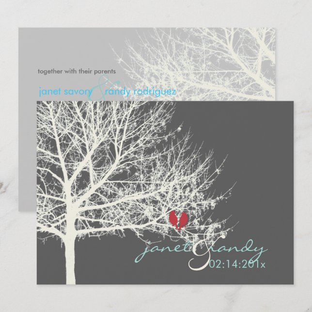 Convite PixDezines SNOW BIRDS/WINTER/DIY cores (Frente/Verso)