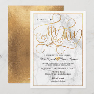 Convite PixDezines Sr. Faux Rico Script+Marble Dourado