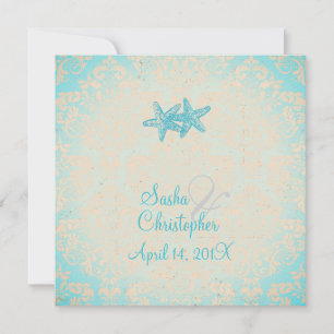 Convite PixDezines Starfish + Damask Invitations.