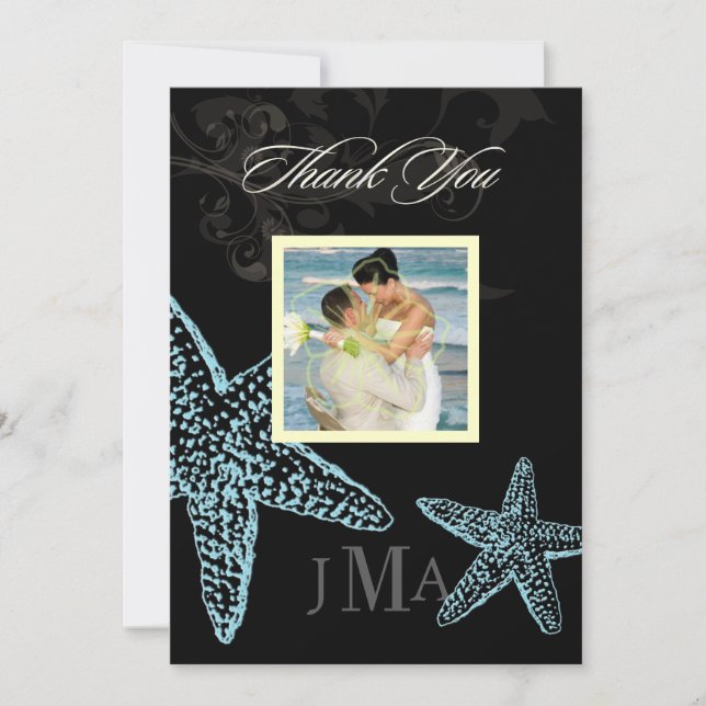 Convite PixDezines Starfish/Monograma Obrigado placas/Flat (Frente)