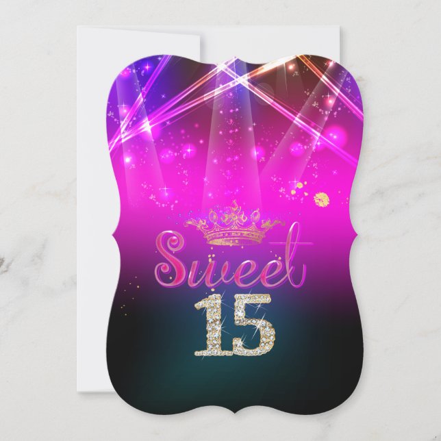 Convite PixDezines Sweet 15, Luzes Laser/Luzes Neon (Frente)