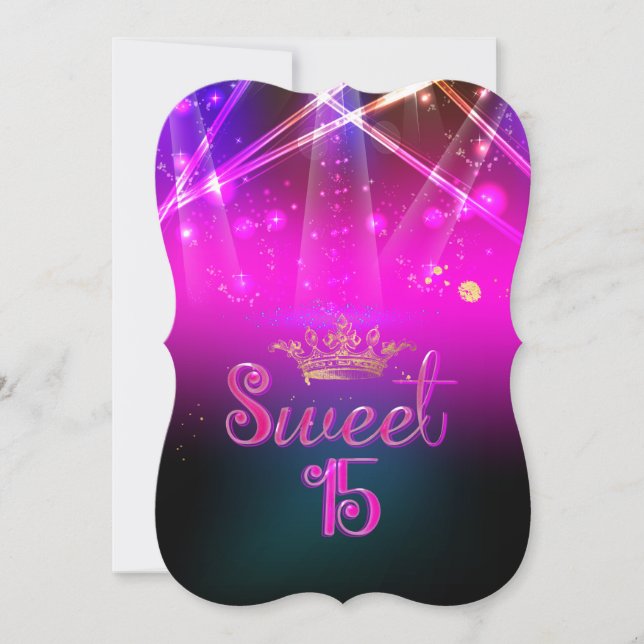 Convite PixDezines Sweet 15, Luzes Laser/Luzes Neon (Frente)