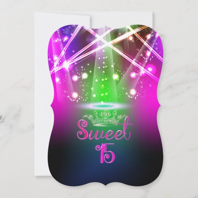 Convite PixDezines Sweet 15, Luzes Laser/Luzes Neon (Frente)