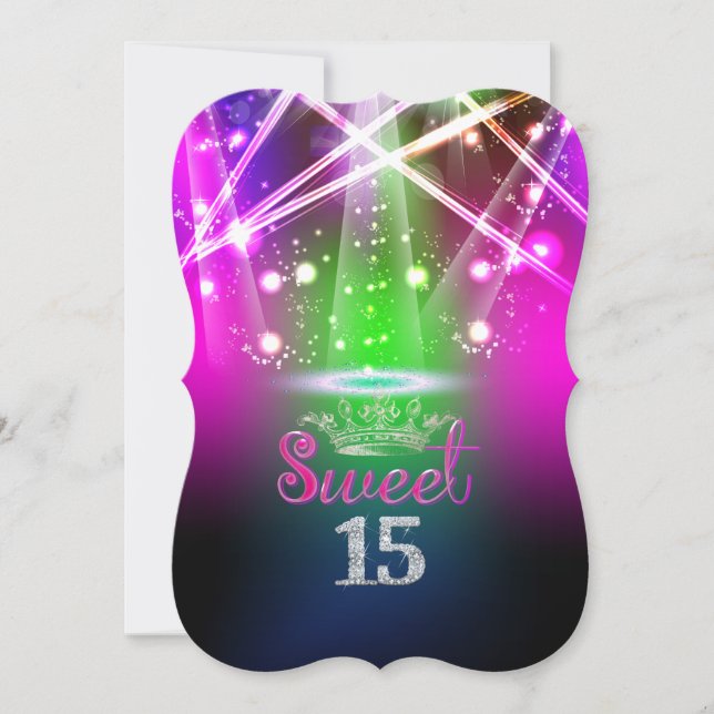 Convite PixDezines Sweet 15, Luzes Laser/Luzes Neon (Frente)