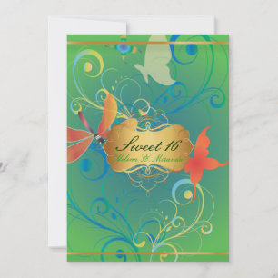 Convite PixDezines Sweet 16/Butterfiles/Swirls/Dragonflies