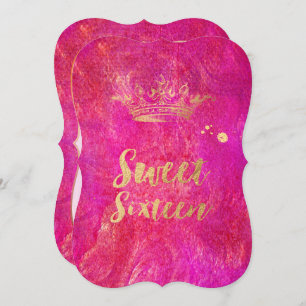 Convite PixDezines Sweet 16, Coroa Dourada Faux