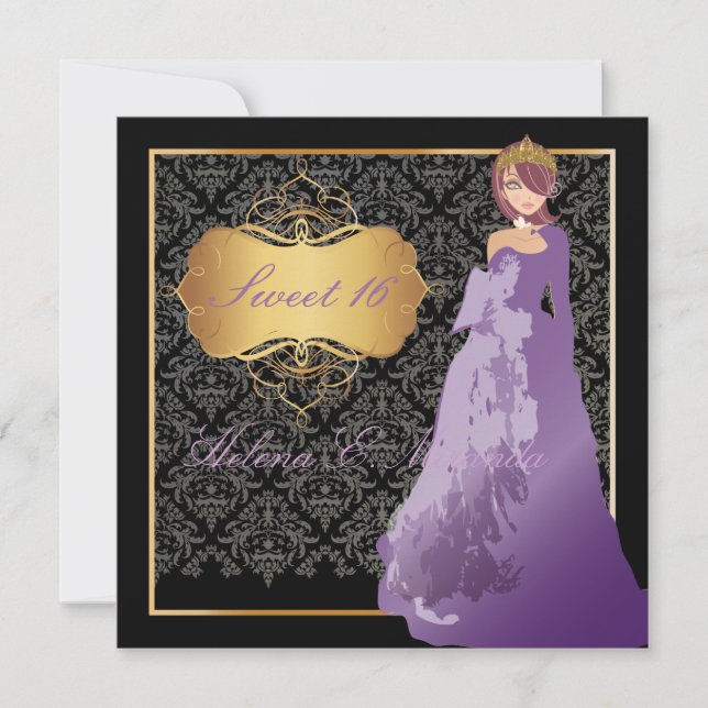 Convite PixDezines Sweet 16 Damask/Quinceañera/Quince años (Frente)