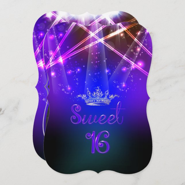 Convite PixDezines Sweet 16, Luzes Laser/Luzes Neon (Frente/Verso)