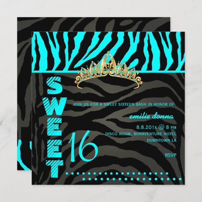 Convite PixDezines Sweet 16/Zebra Stripes (Frente/Verso)