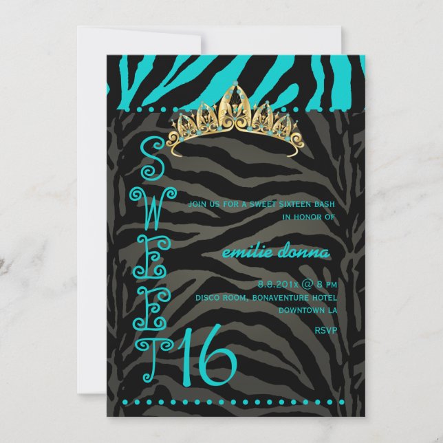 Convite PixDezines Sweet 16/Zebra Stripes (Frente)