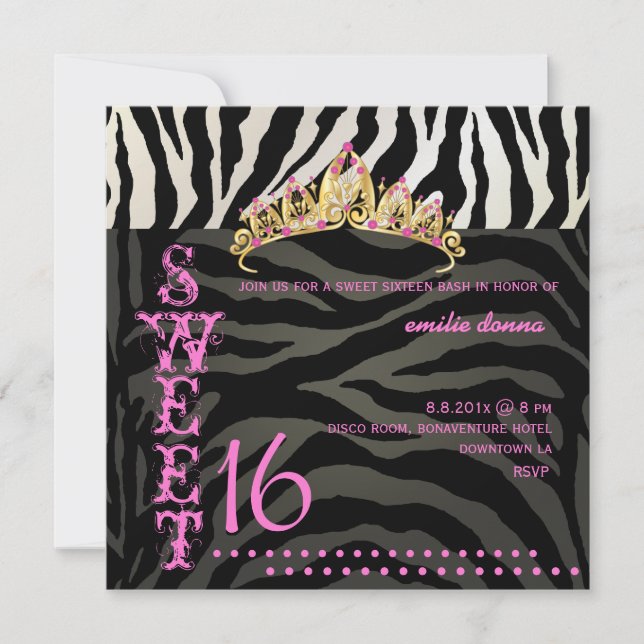 Convite PixDezines Sweet 16/Zebra Stripes (Frente)
