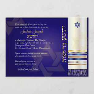 Convite PixDezines talit/Bar Mitzvah/azul/ouro