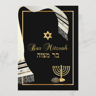 Convite PixDezines talit/kippot/bar mitzvah/preto/ouro