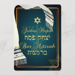 Convite PixDezines Tallit bar mitzvah/teal/ouro