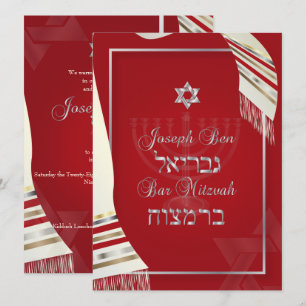 Convite PixDezines tallit bar mitzvah/vermelho/prata