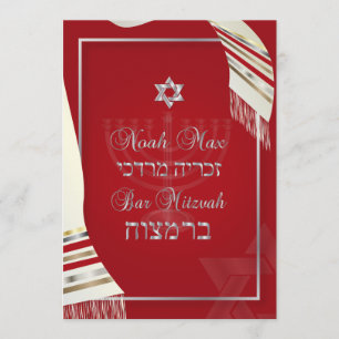 Convite PixDezines TALLIT BAR MITZVAH/VERMELHO+PRATA