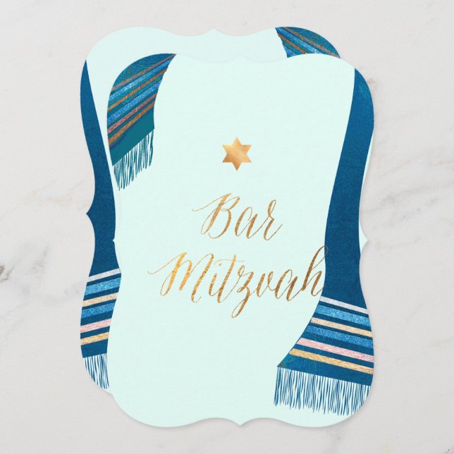 Convite PixDezines Tallit/Mint/Teal/Bar Mitzvah (Frente/Verso)