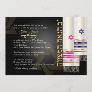 Convite PixDezines Tallits Azul/Rosa para B'nai Mitzvah