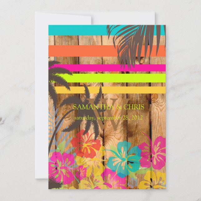 Convite PixDezines tema tropical grunge/praia/cores DIY (Frente)