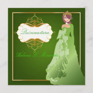 Convite PixDezines Tiara/esmeralda vestido Quinceañera