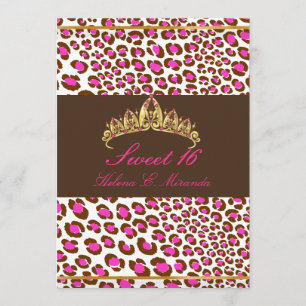 Convite PixDezines Tiara+Leopard Sweet 16/chocolate rosa