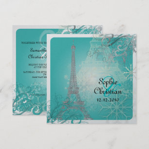 Convite PixDezines Torre Eiffel Falsa Prata/Teal